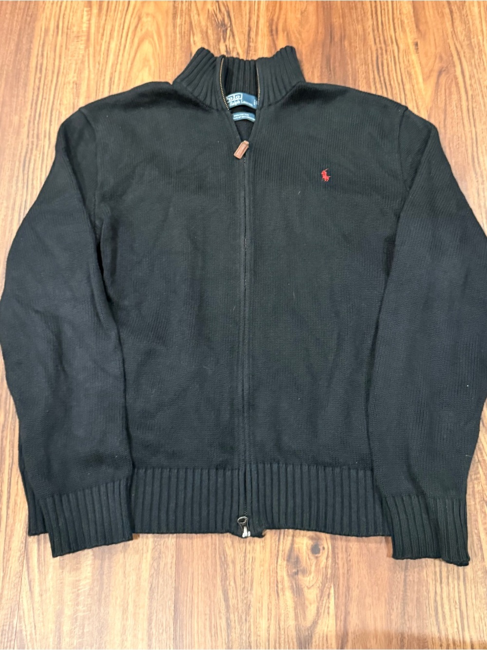 Polo Ralph Lauren 100% Cotton Full Zip Cardigan Navy Black/Red Pony Preppy